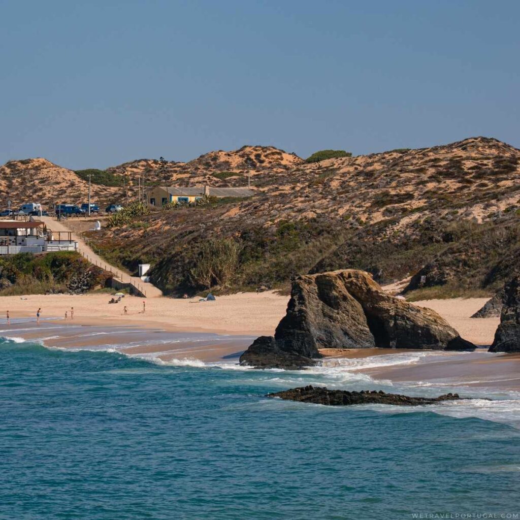 Almograve Cliffs separating the beach